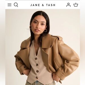 Jane and Tash Classic Nude Oversized Leather Jacket size small NWOT